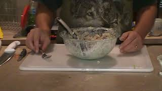 Classic chicken salad in a bowl made with shredded chicken, celery, onion, and creamy mayonnaise.