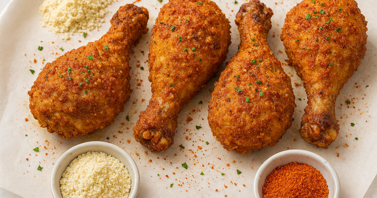 Baked Chili‑Lime Chicken Legs with Pork‑Rind Crust