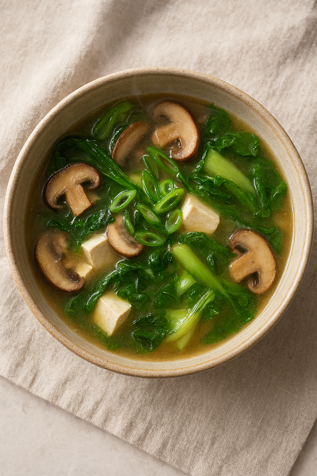 Simple Miso Soup with Greens & Tofu