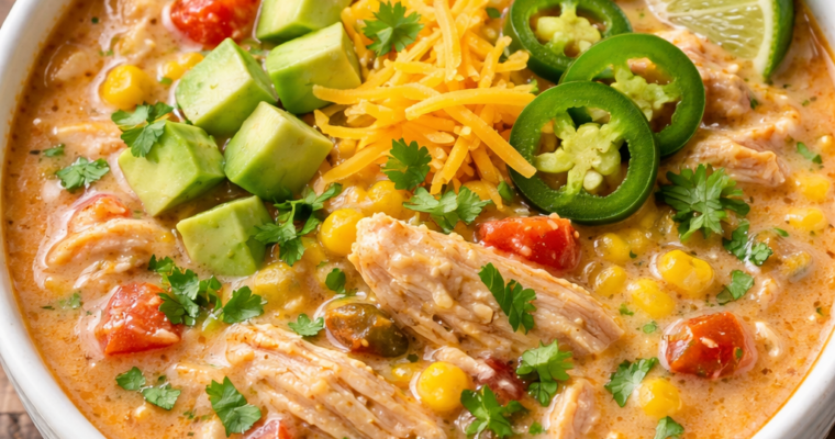 Dump-and-Go Creamy Chicken Taco Soup (Crockpot Recipe)