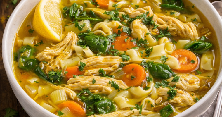 Golden Chicken Noodle Soup with Turmeric and Ginger